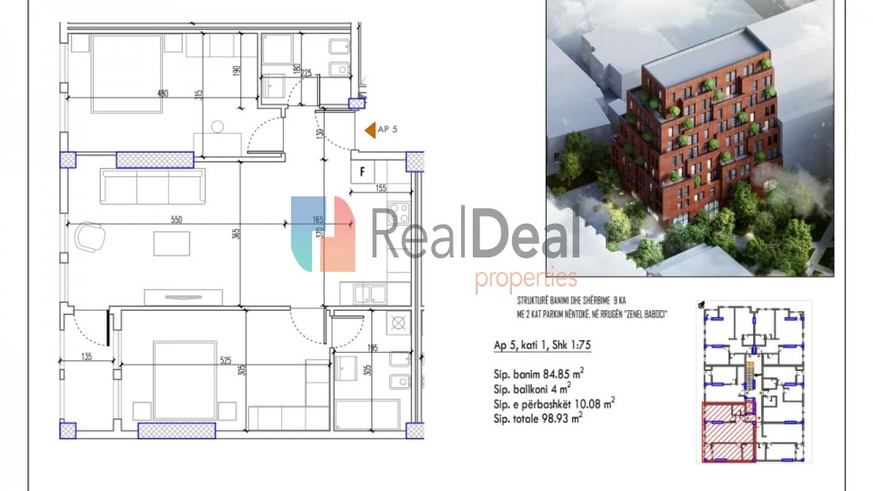 Prane Qendres Shitet Super Apartament 2+1+2 Me Planimetri Perfekte!!! - 99m2