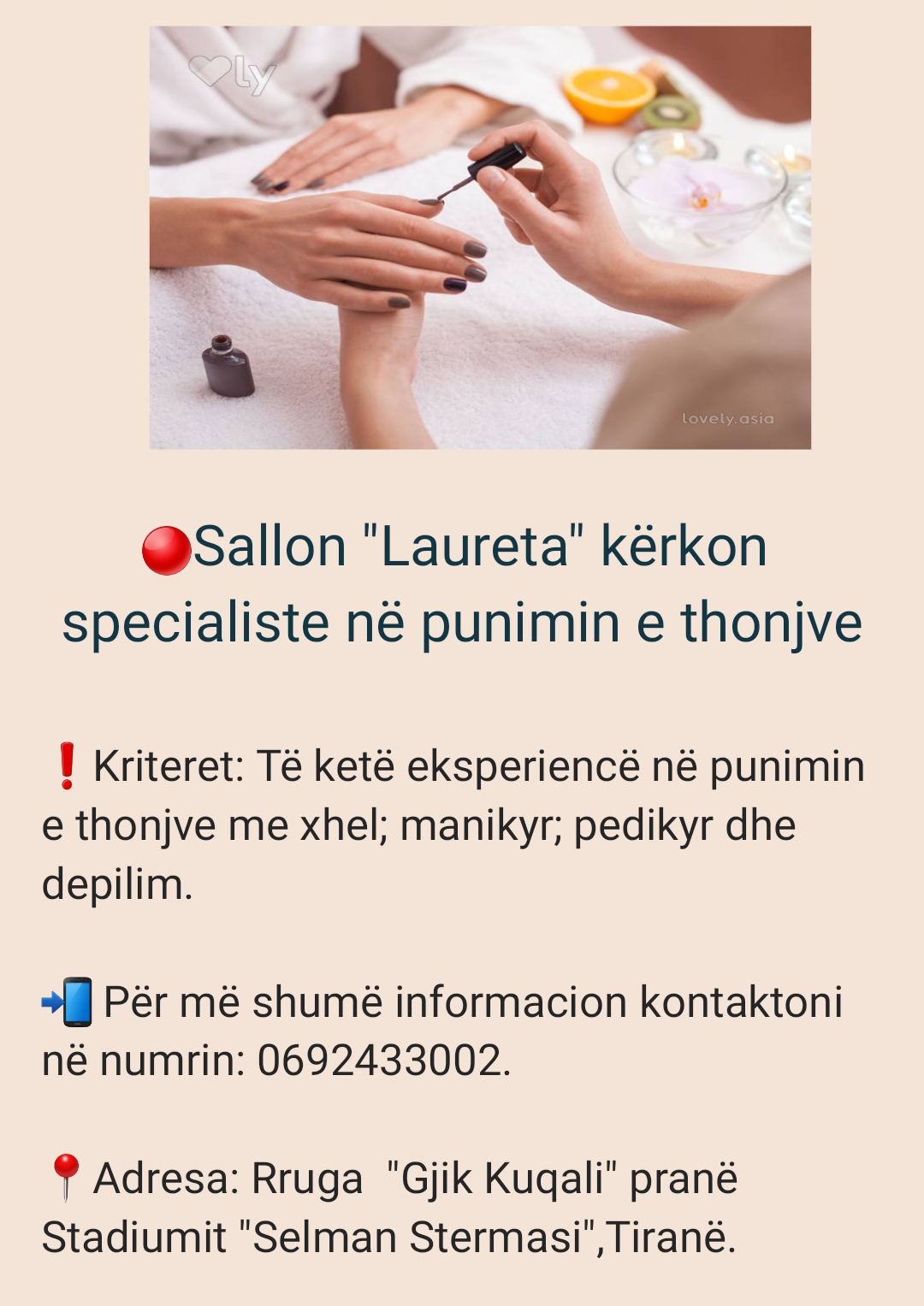 Ofroj vend pune Estetiste 