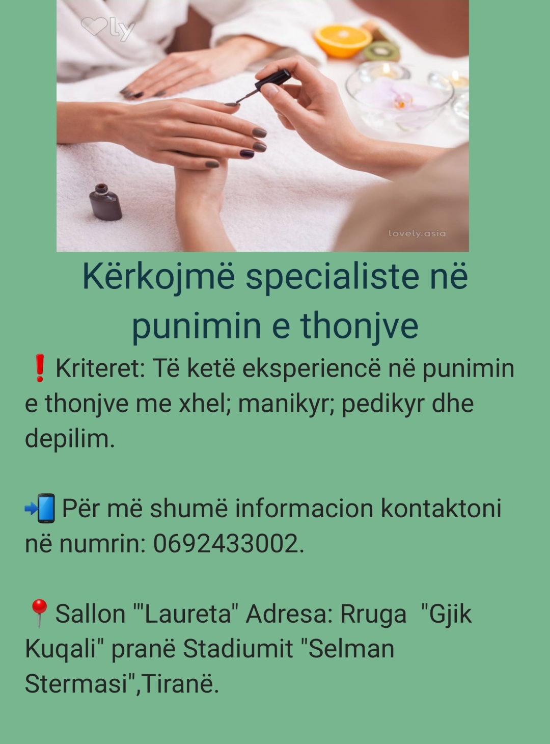 Kerkohet specialiste ne punimin e thonjve