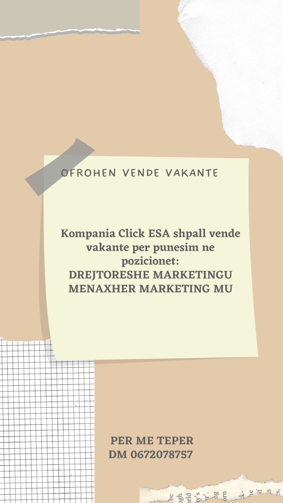 Ofrohet vend vakant pune